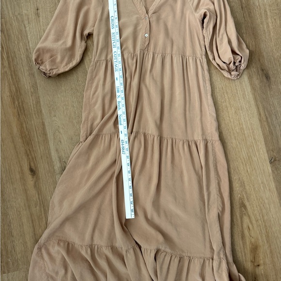 ZARA Linen Blend Basic Minimalist Size S Neutral Tiered Midi Dress puff sleeve - Picture 7 of 7